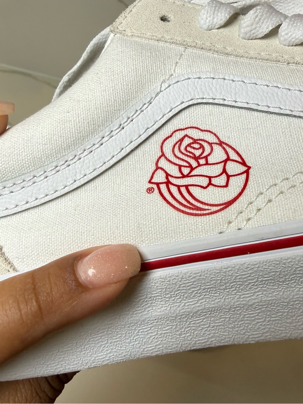 Vans Old Skool Rose Floral Canvas Women's 10.5 Mens 9 Sneakers White cream FLAW - Picture 11 of 14